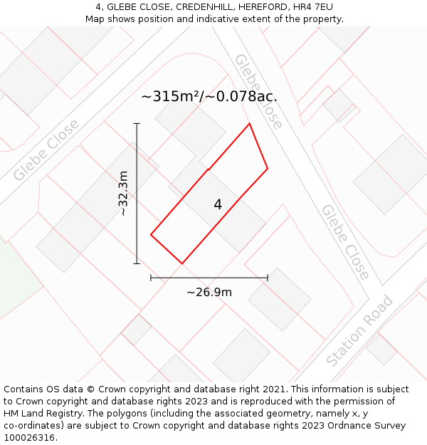 4, GLEBE CLOSE, CREDENHILL, HEREFORD, HR4 7EU: Plot and title map