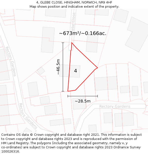 4, GLEBE CLOSE, HINGHAM, NORWICH, NR9 4HF: Plot and title map