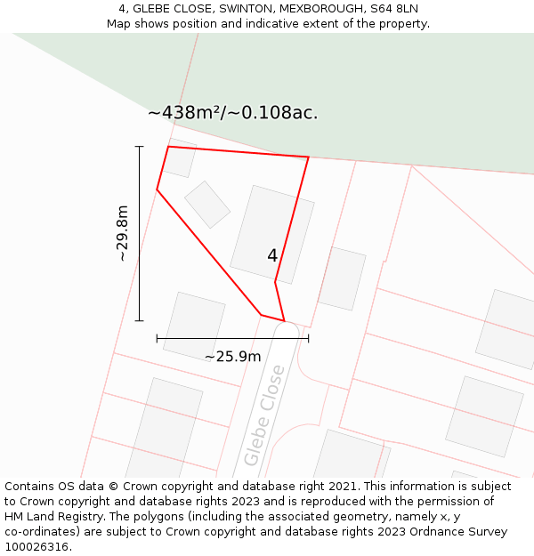 4, GLEBE CLOSE, SWINTON, MEXBOROUGH, S64 8LN: Plot and title map