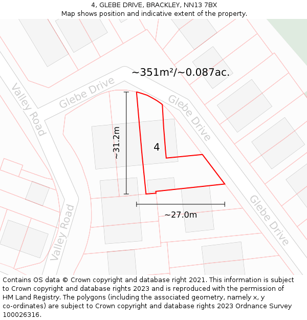 4, GLEBE DRIVE, BRACKLEY, NN13 7BX: Plot and title map