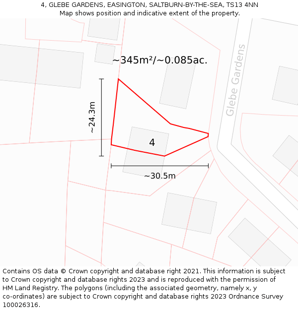 4, GLEBE GARDENS, EASINGTON, SALTBURN-BY-THE-SEA, TS13 4NN: Plot and title map