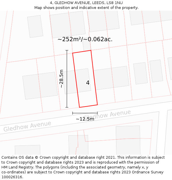4, GLEDHOW AVENUE, LEEDS, LS8 1NU: Plot and title map