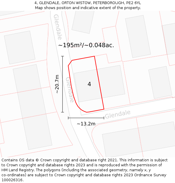 4, GLENDALE, ORTON WISTOW, PETERBOROUGH, PE2 6YL: Plot and title map