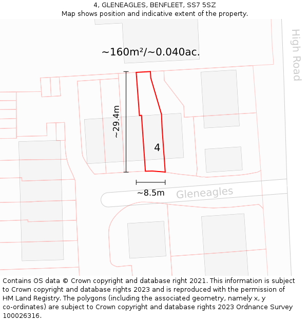 4, GLENEAGLES, BENFLEET, SS7 5SZ: Plot and title map