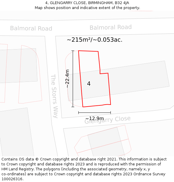 4, GLENGARRY CLOSE, BIRMINGHAM, B32 4JA: Plot and title map