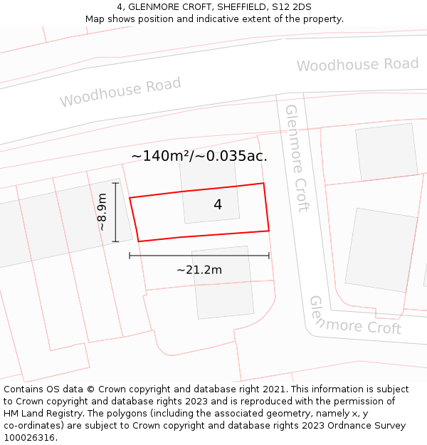 4, GLENMORE CROFT, SHEFFIELD, S12 2DS: Plot and title map