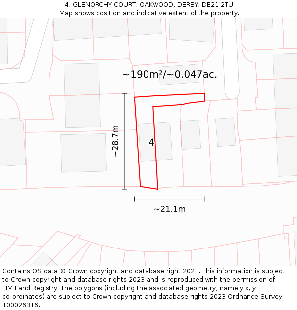 4, GLENORCHY COURT, OAKWOOD, DERBY, DE21 2TU: Plot and title map