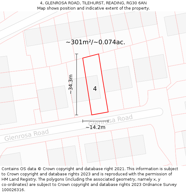 4, GLENROSA ROAD, TILEHURST, READING, RG30 6AN: Plot and title map
