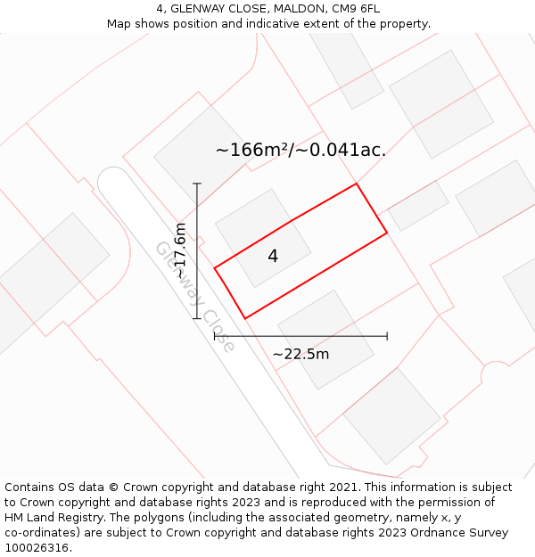 4, GLENWAY CLOSE, MALDON, CM9 6FL: Plot and title map