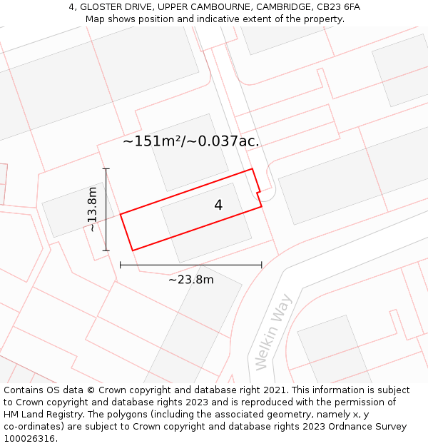 4, GLOSTER DRIVE, UPPER CAMBOURNE, CAMBRIDGE, CB23 6FA: Plot and title map