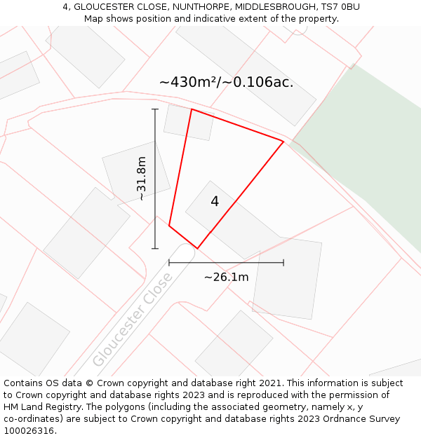 4, GLOUCESTER CLOSE, NUNTHORPE, MIDDLESBROUGH, TS7 0BU: Plot and title map