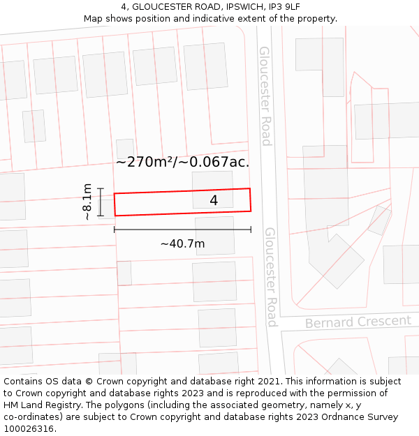 4, GLOUCESTER ROAD, IPSWICH, IP3 9LF: Plot and title map