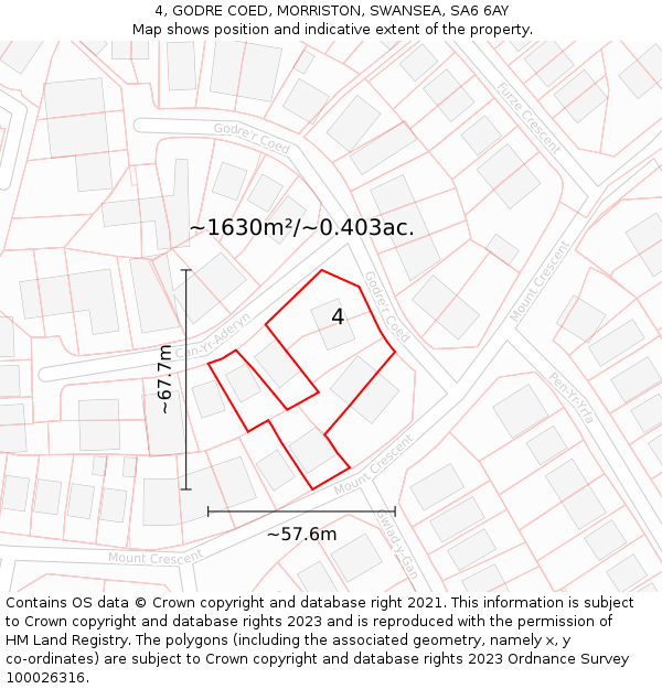 4, GODRE COED, MORRISTON, SWANSEA, SA6 6AY: Plot and title map
