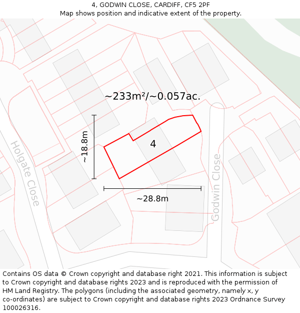 4, GODWIN CLOSE, CARDIFF, CF5 2PF: Plot and title map