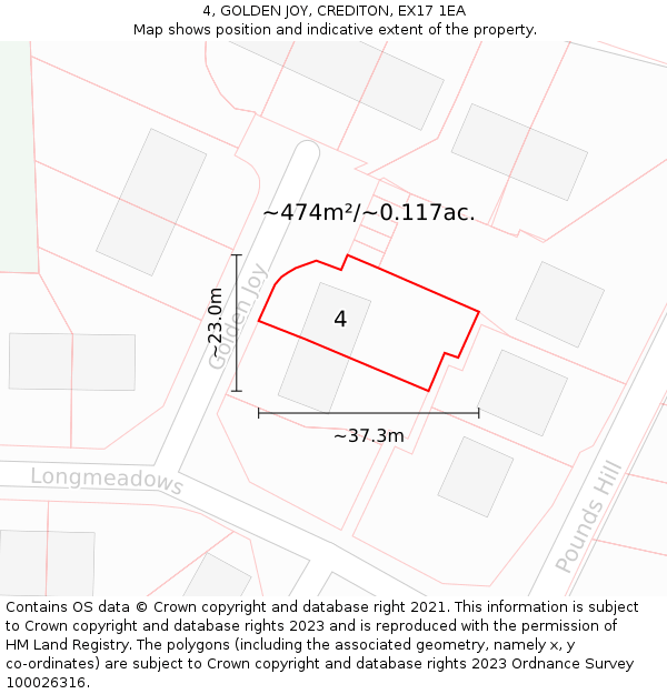 4, GOLDEN JOY, CREDITON, EX17 1EA: Plot and title map