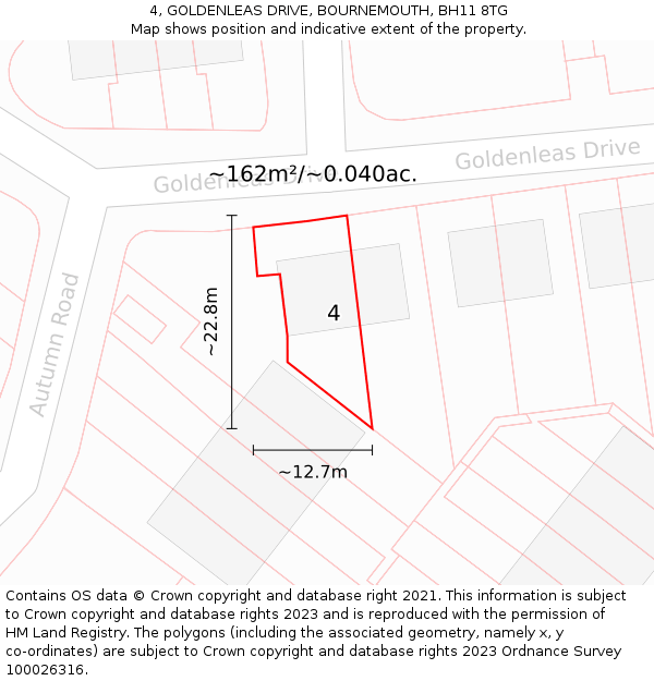 4, GOLDENLEAS DRIVE, BOURNEMOUTH, BH11 8TG: Plot and title map