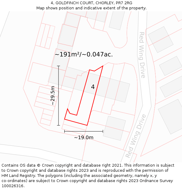 4, GOLDFINCH COURT, CHORLEY, PR7 2RG: Plot and title map