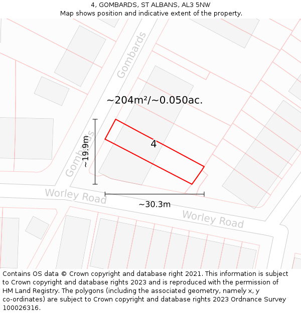 4, GOMBARDS, ST ALBANS, AL3 5NW: Plot and title map