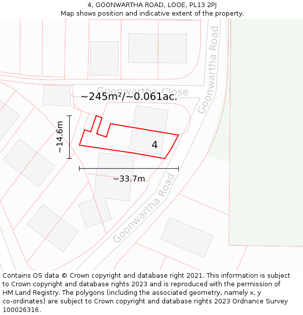 4, GOONWARTHA ROAD, LOOE, PL13 2PJ: Plot and title map
