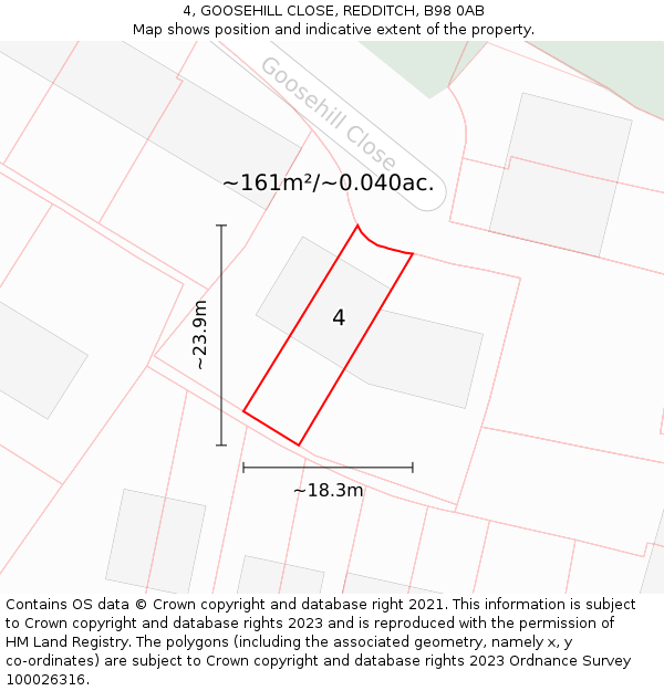 4, GOOSEHILL CLOSE, REDDITCH, B98 0AB: Plot and title map