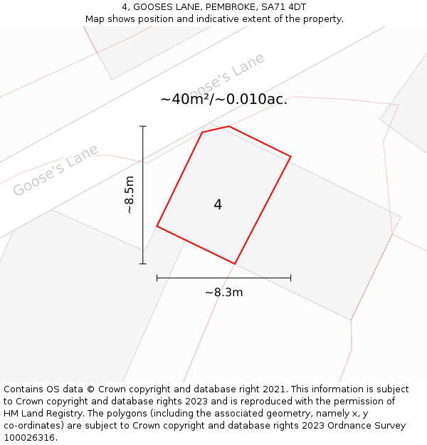4, GOOSES LANE, PEMBROKE, SA71 4DT: Plot and title map