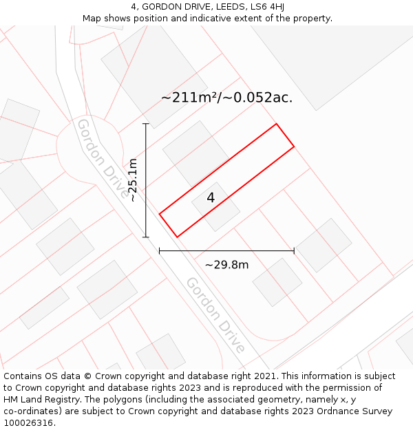 4, GORDON DRIVE, LEEDS, LS6 4HJ: Plot and title map