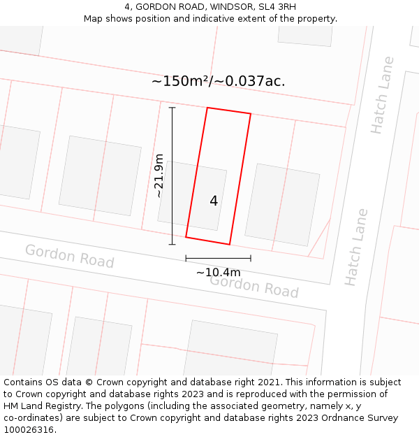 4, GORDON ROAD, WINDSOR, SL4 3RH: Plot and title map