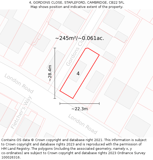 4, GORDONS CLOSE, STAPLEFORD, CAMBRIDGE, CB22 5FL: Plot and title map
