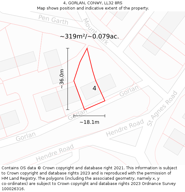 4, GORLAN, CONWY, LL32 8RS: Plot and title map