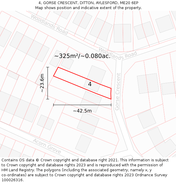 4, GORSE CRESCENT, DITTON, AYLESFORD, ME20 6EP: Plot and title map