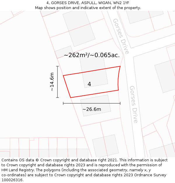 4, GORSES DRIVE, ASPULL, WIGAN, WN2 1YF: Plot and title map