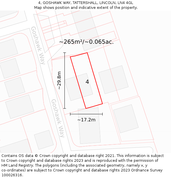 4, GOSHAWK WAY, TATTERSHALL, LINCOLN, LN4 4GL: Plot and title map