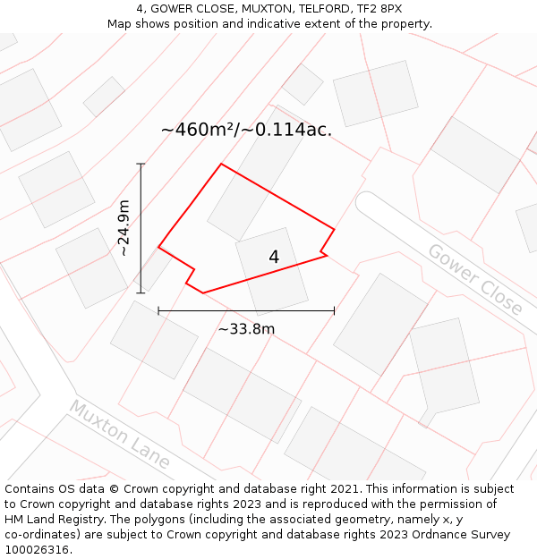 4, GOWER CLOSE, MUXTON, TELFORD, TF2 8PX: Plot and title map