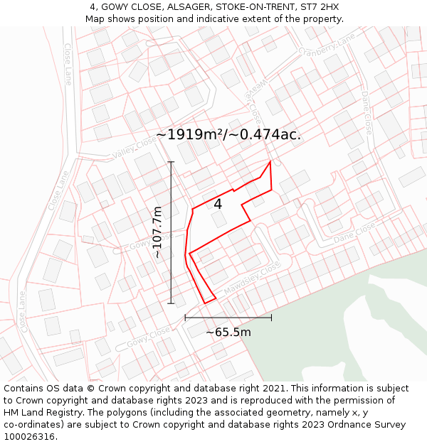 4, GOWY CLOSE, ALSAGER, STOKE-ON-TRENT, ST7 2HX: Plot and title map