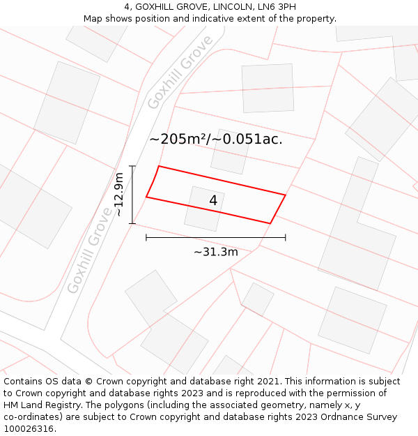 4, GOXHILL GROVE, LINCOLN, LN6 3PH: Plot and title map
