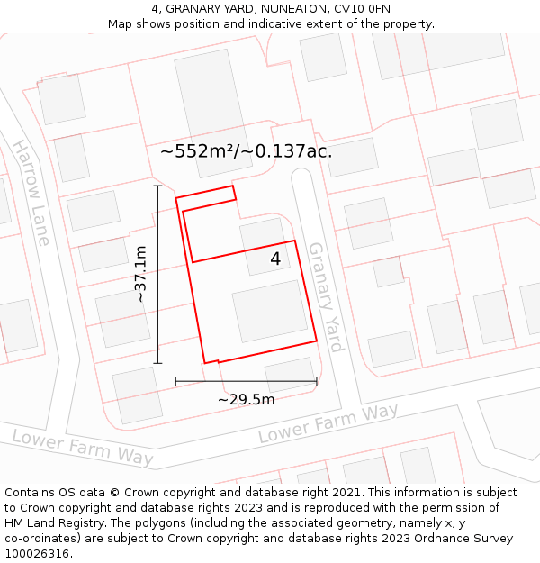 4, GRANARY YARD, NUNEATON, CV10 0FN: Plot and title map