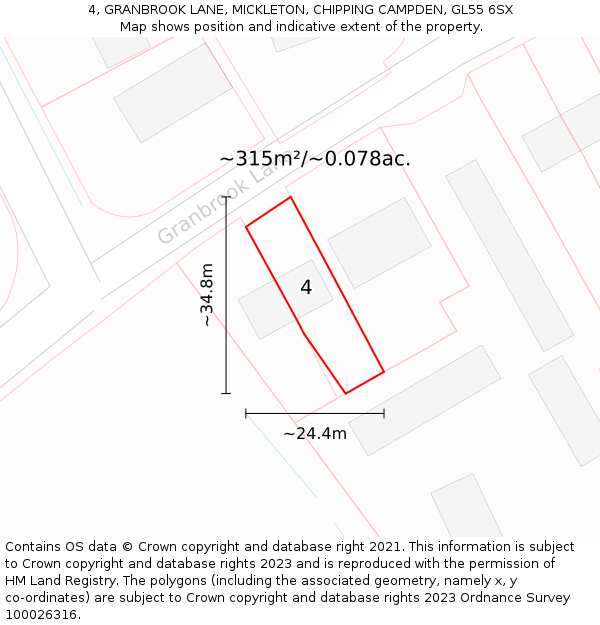 4, GRANBROOK LANE, MICKLETON, CHIPPING CAMPDEN, GL55 6SX: Plot and title map