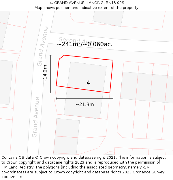 4, GRAND AVENUE, LANCING, BN15 9PS: Plot and title map