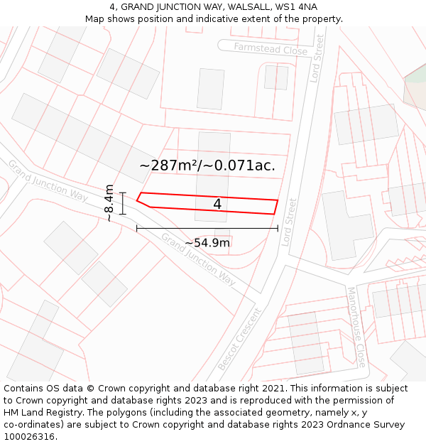 4, GRAND JUNCTION WAY, WALSALL, WS1 4NA: Plot and title map