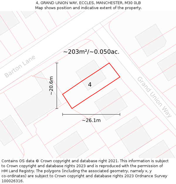 4, GRAND UNION WAY, ECCLES, MANCHESTER, M30 0LB: Plot and title map