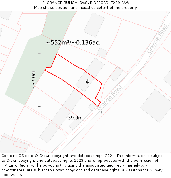 4, GRANGE BUNGALOWS, BIDEFORD, EX39 4AW: Plot and title map