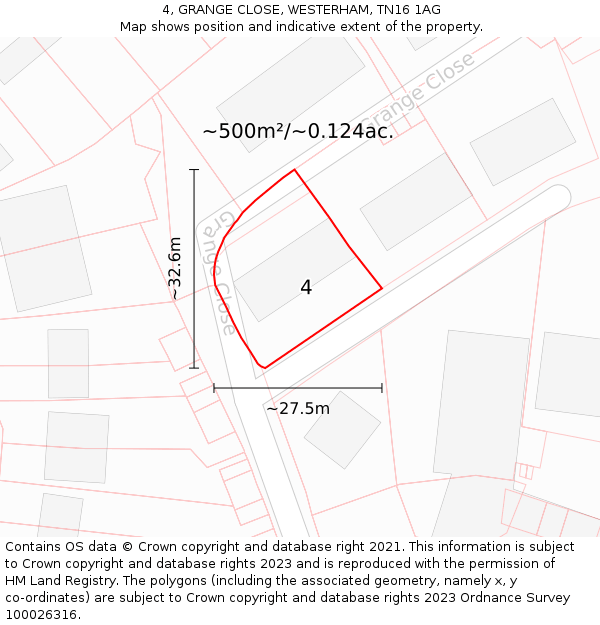 4, GRANGE CLOSE, WESTERHAM, TN16 1AG: Plot and title map