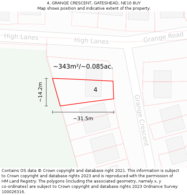4, GRANGE CRESCENT, GATESHEAD, NE10 8UY: Plot and title map