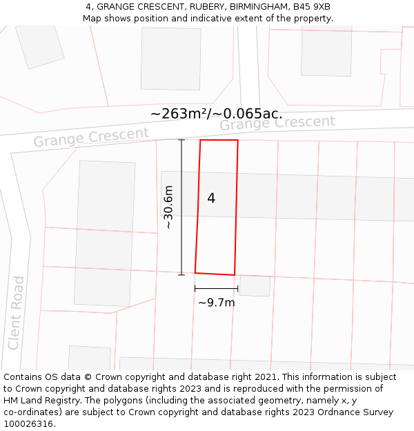 4, GRANGE CRESCENT, RUBERY, BIRMINGHAM, B45 9XB: Plot and title map