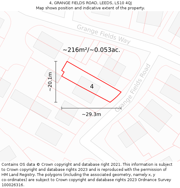 4, GRANGE FIELDS ROAD, LEEDS, LS10 4QJ: Plot and title map