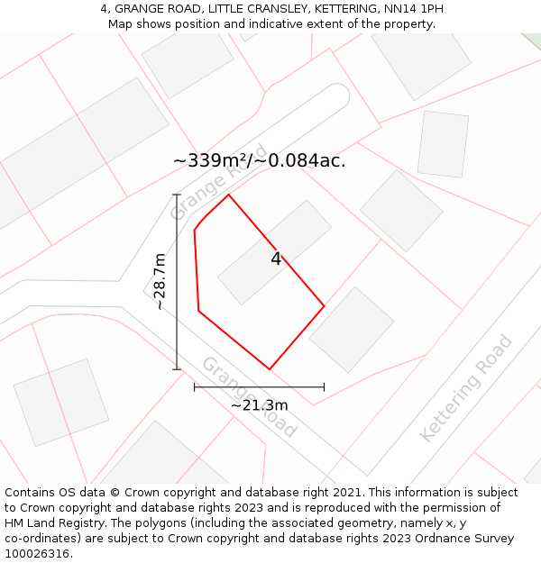 4, GRANGE ROAD, LITTLE CRANSLEY, KETTERING, NN14 1PH: Plot and title map