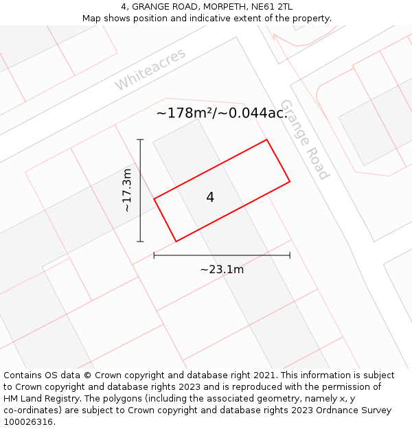 4, GRANGE ROAD, MORPETH, NE61 2TL: Plot and title map