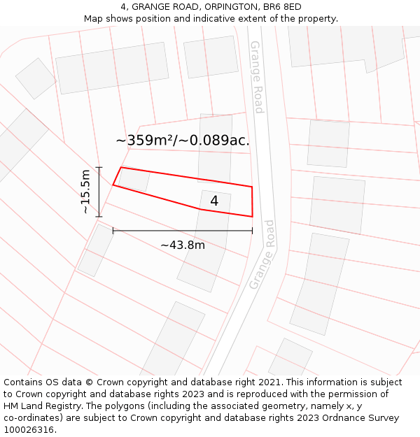 4, GRANGE ROAD, ORPINGTON, BR6 8ED: Plot and title map