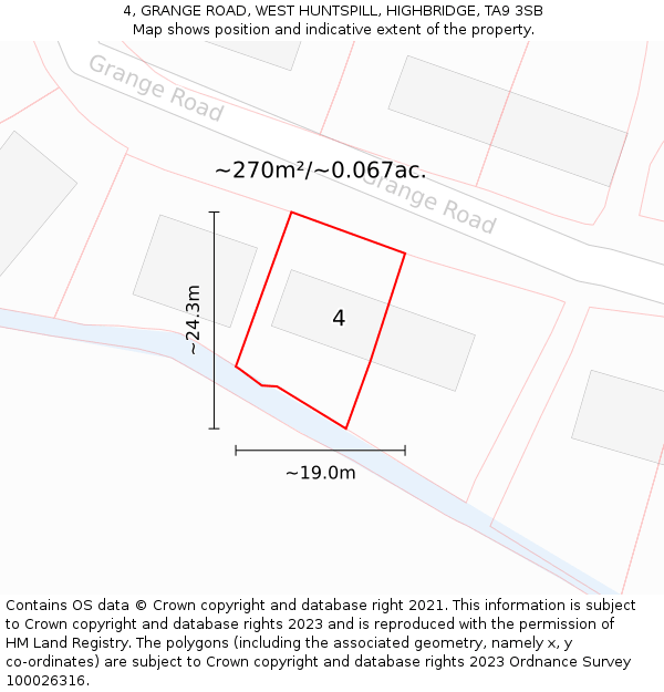 4, GRANGE ROAD, WEST HUNTSPILL, HIGHBRIDGE, TA9 3SB: Plot and title map
