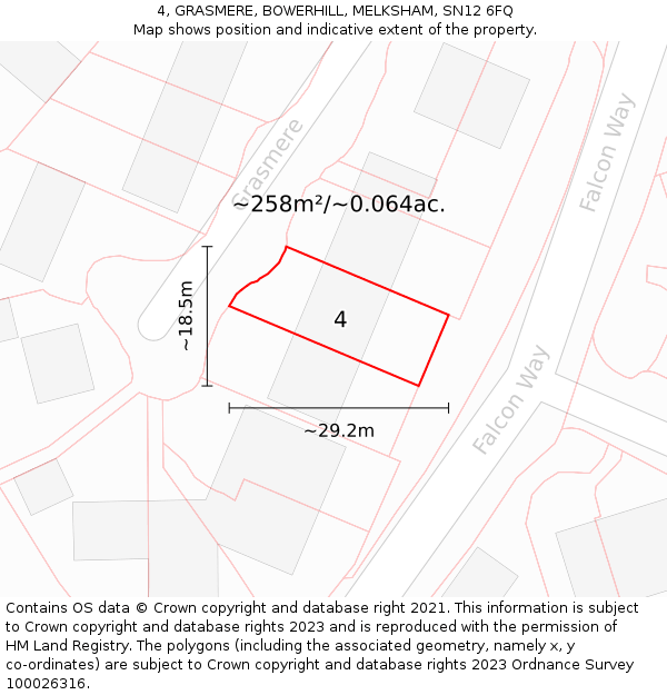 4, GRASMERE, BOWERHILL, MELKSHAM, SN12 6FQ: Plot and title map